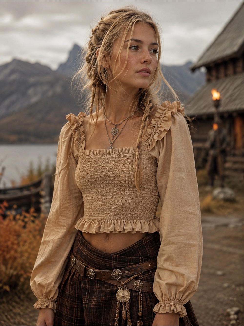 Vintage-Inspired Boho Viking Ruffle Smocked Peasant Top | Cottagecore Fall